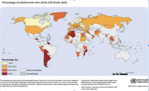 Percentage of adolescents who drink soft drinks daily