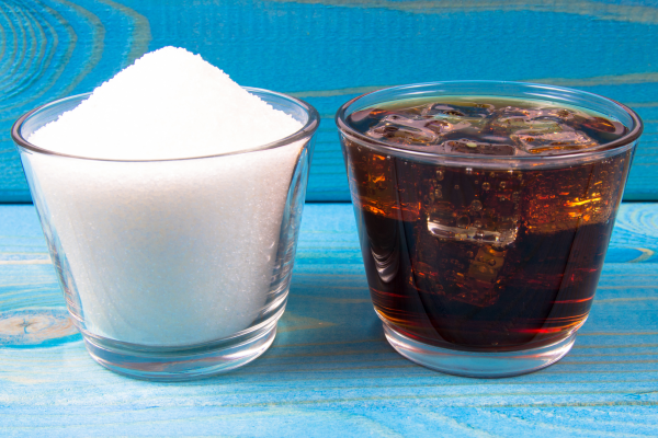Comparison between soft drink and sugar quantity in glass