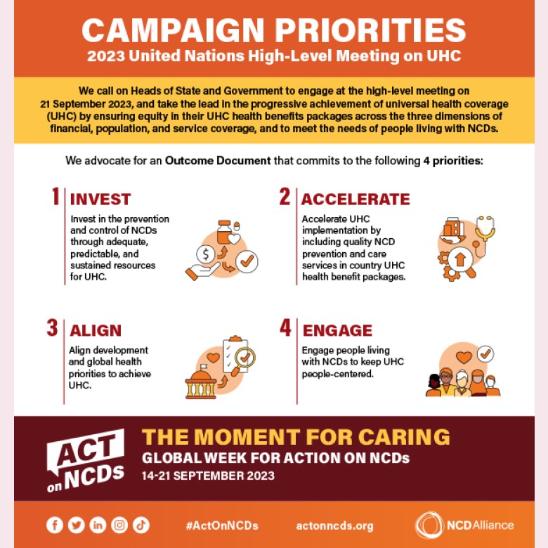 Act on NCDs 2023 campaign priorities infographic