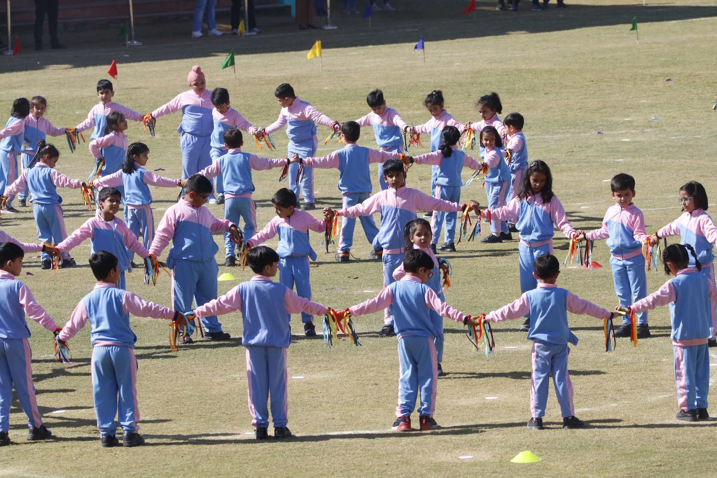 Children doing physical activity in India