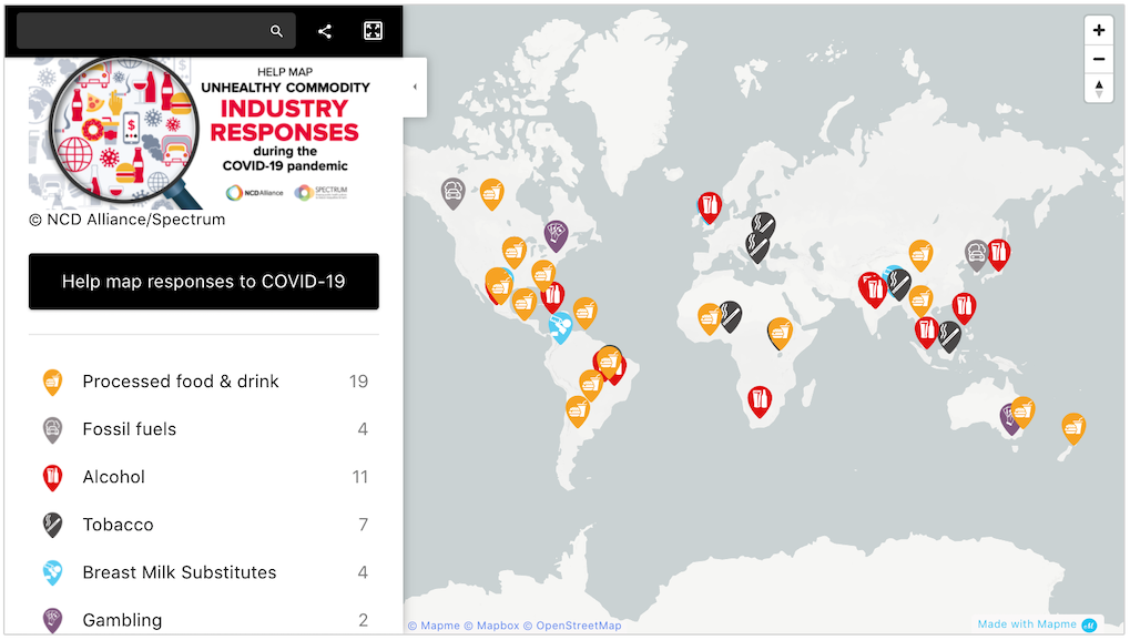 Map of unhealthy commodity industry responses to COVID-19