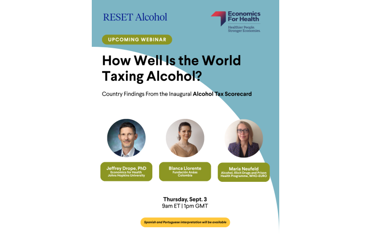 Graphic promotion for the event, How Well Is the World Taxing Alcohol?