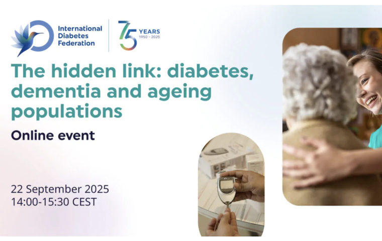 Promo card for the event, The hidden link: diabetes, dementia and ageing populations