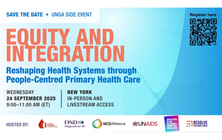 Media card promoting the event, Equity and integration: Reshaping health systems through people-centred primary health care