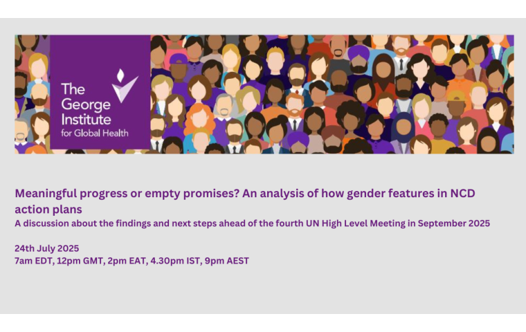 Promotional card for webinar: Meaningful progress or empty promises? An analysis of how gender features in NCD action plans