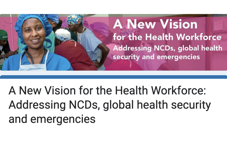Promo card for the event, A New Vision for the Health Workforce: Addressing NCDs, global health security and emergencies