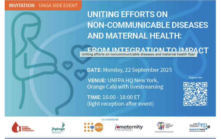 Promo card for the event Uniting efforts on noncommunicable diseases and maternal health: From integration to impact
