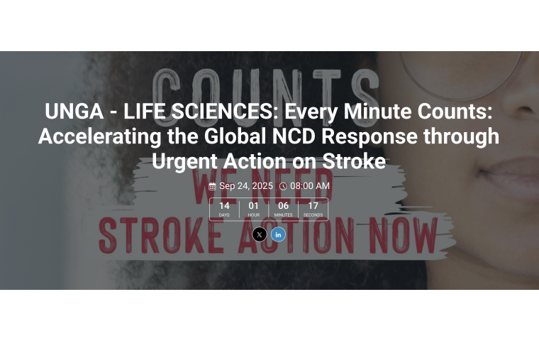 Promo card for the event, Every Minute Counts: Accelerating the Global NCD Response through Urgent Action on Stroke