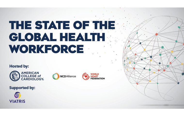 Promo card for the event, The State of the Global Health Workforce