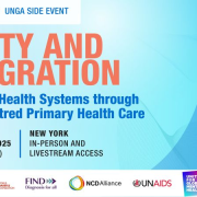 Media card promoting the event, Equity and integration: Reshaping health systems through people-centred primary health care