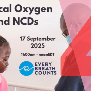 Promo card for event shows girl with an oxygen tube and a man wearing a mask.