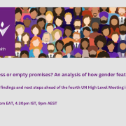 Promotional card for webinar: Meaningful progress or empty promises? An analysis of how gender features in NCD action plans 