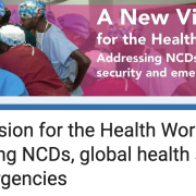 Promo card for the event, A New Vision for the Health Workforce: Addressing NCDs, global health security and emergencies