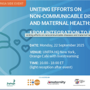 Promo card for the event Uniting efforts on noncommunicable diseases and maternal health: From integration to impact