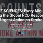 Promo card for the event, Every Minute Counts: Accelerating the Global NCD Response through Urgent Action on Stroke