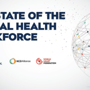 Promo card for the event, The State of the Global Health Workforce