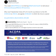 A screenshot of a post by @WePublicHealth on X.com promoting ACDPA's takeover of the profile to promote the #ActOnNCDs campaign