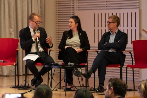 NCDA President Leslie Rae Ferat (center), WDF Head of Global Development and Advocacy Bent Lautrup-Nielsen (left) and WHO Department of NCDs Guy Fones (right) at the 4th Multistakeholder Gathering on NCDs at UNGA80. 
