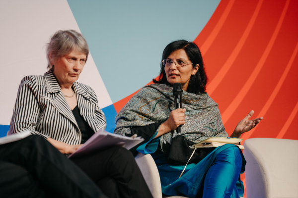 Herlen Clark and Sania Nishtar at NCDA-WHF event, 18 May 2025, Geneva. ©WHF