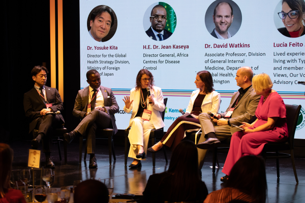 Lived experience NCD advocate Lucia Feito speaking at a panel at NCDA's flagship event at UNGA80 