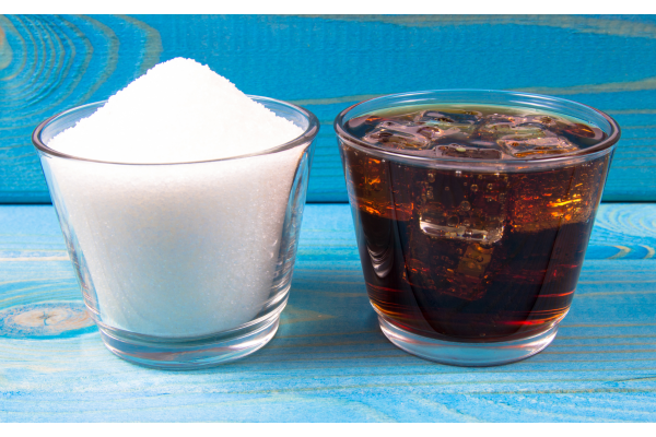 Comparison between soft drink and sugar quantity in glass