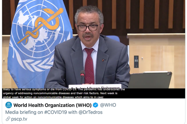 DrTedros references W4A on NCDs in press conference video snapshot