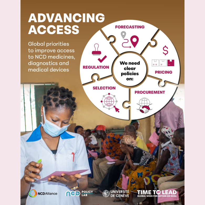 Banner: Advancing Access to NCD Medicines and features five steps to increase access